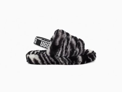 UGG Fluff Yeah Slide Zebra Slippers for Big Kids - Black/White India